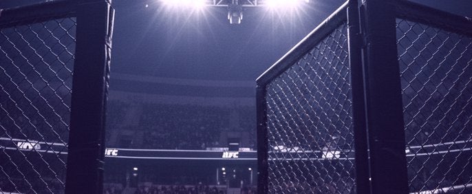 Arena do UFC ilustrando o calendário de eventos programados para fevereiro de 2026