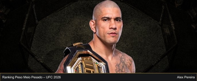 Alex Pereira ostenta o cinturão peso meio-pesado do UFC. Foto - Ranking de 2026