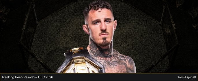Tom Aspinall ostenta o cinturão peso-pesado do UFC. Foto - Ranking de 2026