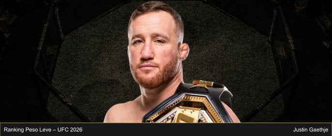 Justin Gaethje ostenta o cinturão peso leve do UFC. Foto - Ranking de 2026