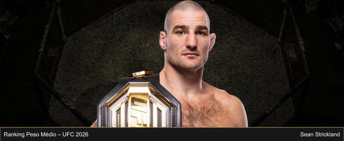 Sean Strickland ostenta o cinturão peso meio-médio do UFC. Foto - Ranking de 2026